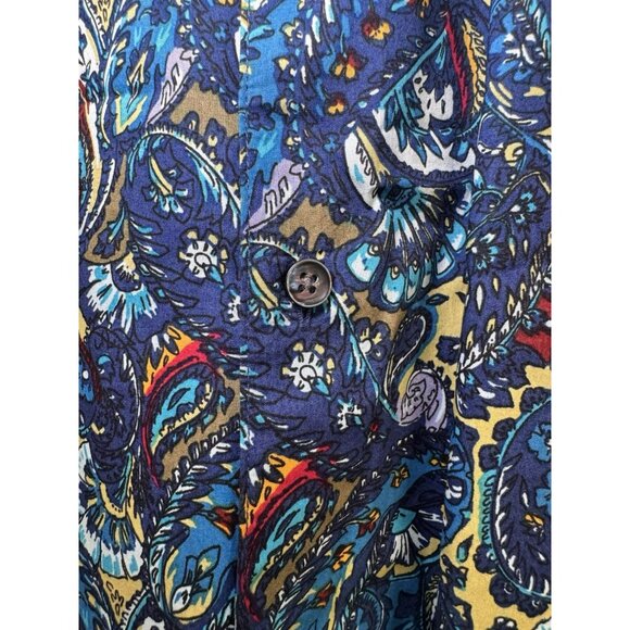 Tasso Elba Mens XXL Paisley Button Up Shirt Blue Tan Cotton Long Sleeve - Picture 4 of 7